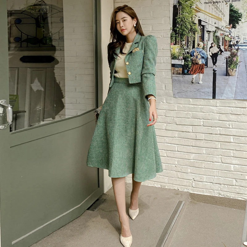 

Elegant Autumn Winter Set High Waist Skirt Short Suit Ladylike Fashion Ensemble for Women in Their 20s And 30s