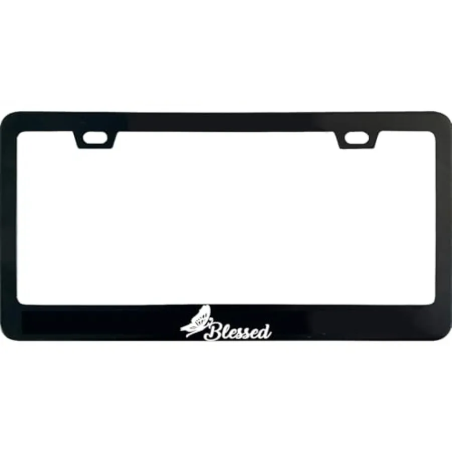 

Butterfly Blessed License Plate Frame, 12 X 6 Inch Black Stainless Steel Car Accessories for Women/Men, with 2 Holes and Screws