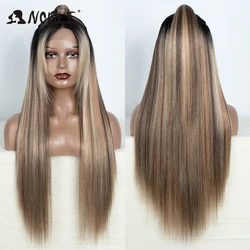 Perruque Lace Front Wig synthétique lisse 30 pouces-Noble, perruques de cosplay longues 13x2 blondes à reflets pour femmes