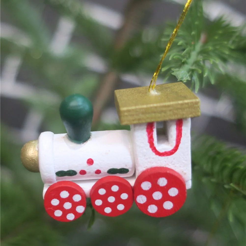 6 PCS Vintage Christmas Tree Decoration Train Toy Wooden Bamboo Stocking Fillers Ornaments Hanging