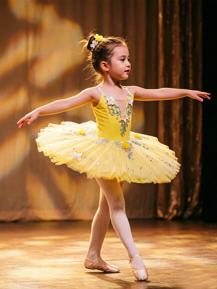 

Professional Swan Lake Ballet Tutu Dance Costume for Girls - Kids Ballerina Performance Dress with Floral Applique
