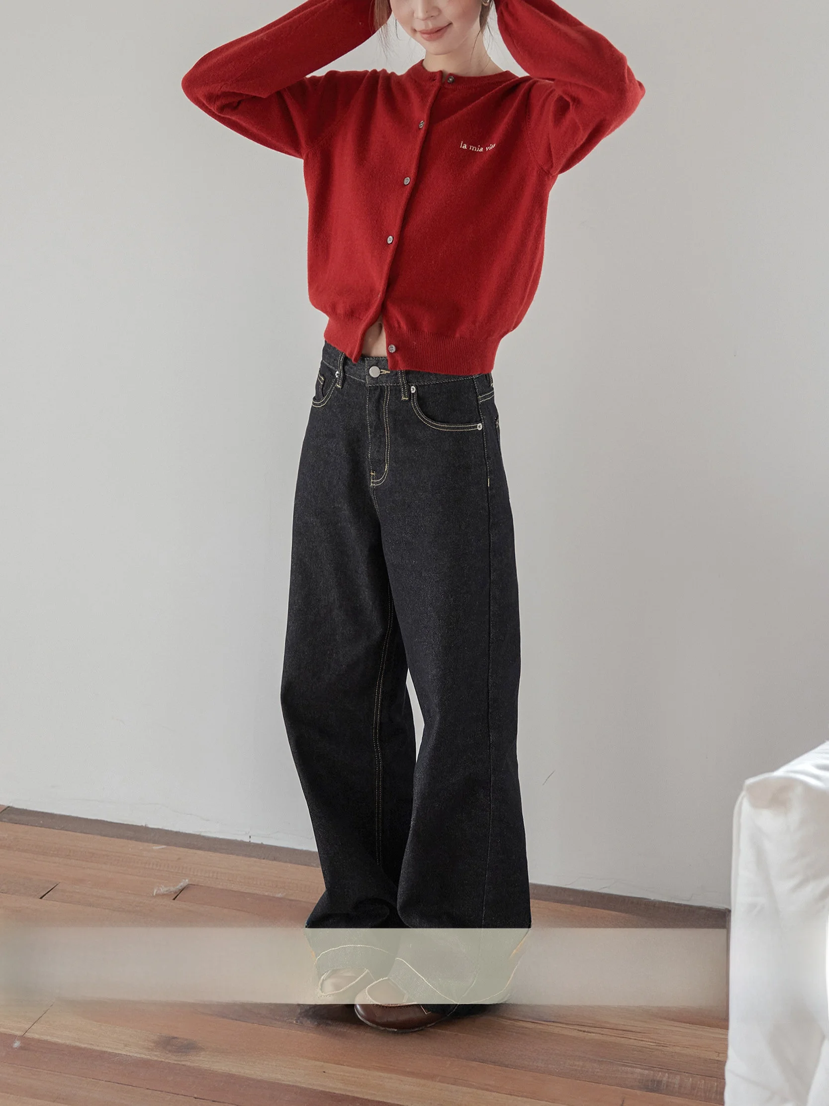 

Джинсы VNOOK в стиле ретро, женские, зимние, новые, в корейском стиле, свободные, со средней талией, прямые, в пол, широкие штанины