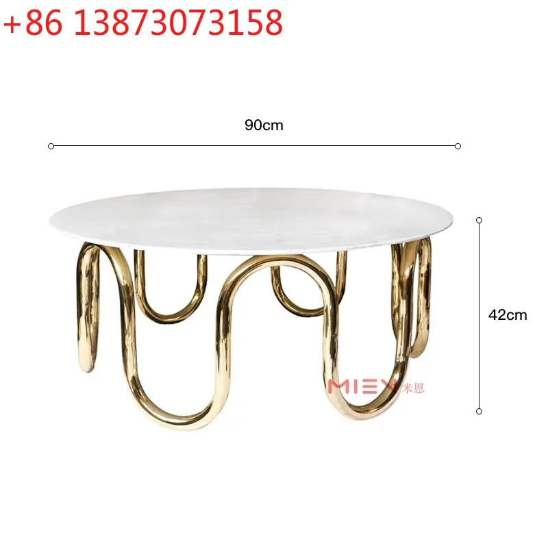 Round Metal Coffee Table Electroplated Champagne Gold Base Arc Shaped Coffee Table Living Room Furniture