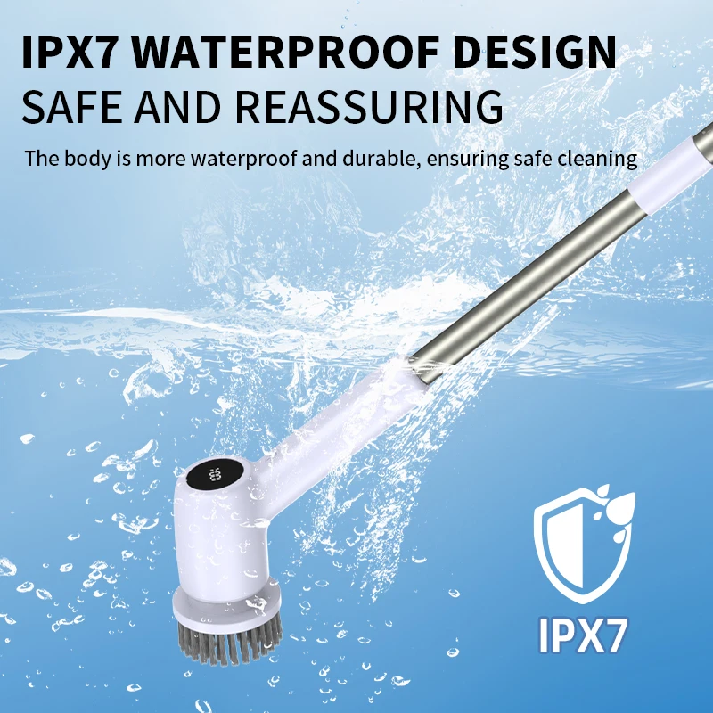 防水電動スピンスクラバーコードレスクリーニングブラシシャワースクラバー、交換可能なブラシヘッド7個付き、バスタブタイル床用