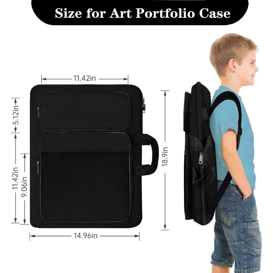 Portafolio de arte Bolsa de arte de ilustraciones 15 x 18 para obras de arte infantiles Organizador 8K Estuche de portafolio A3 para transportar obras de arte con totalizador y respaldo