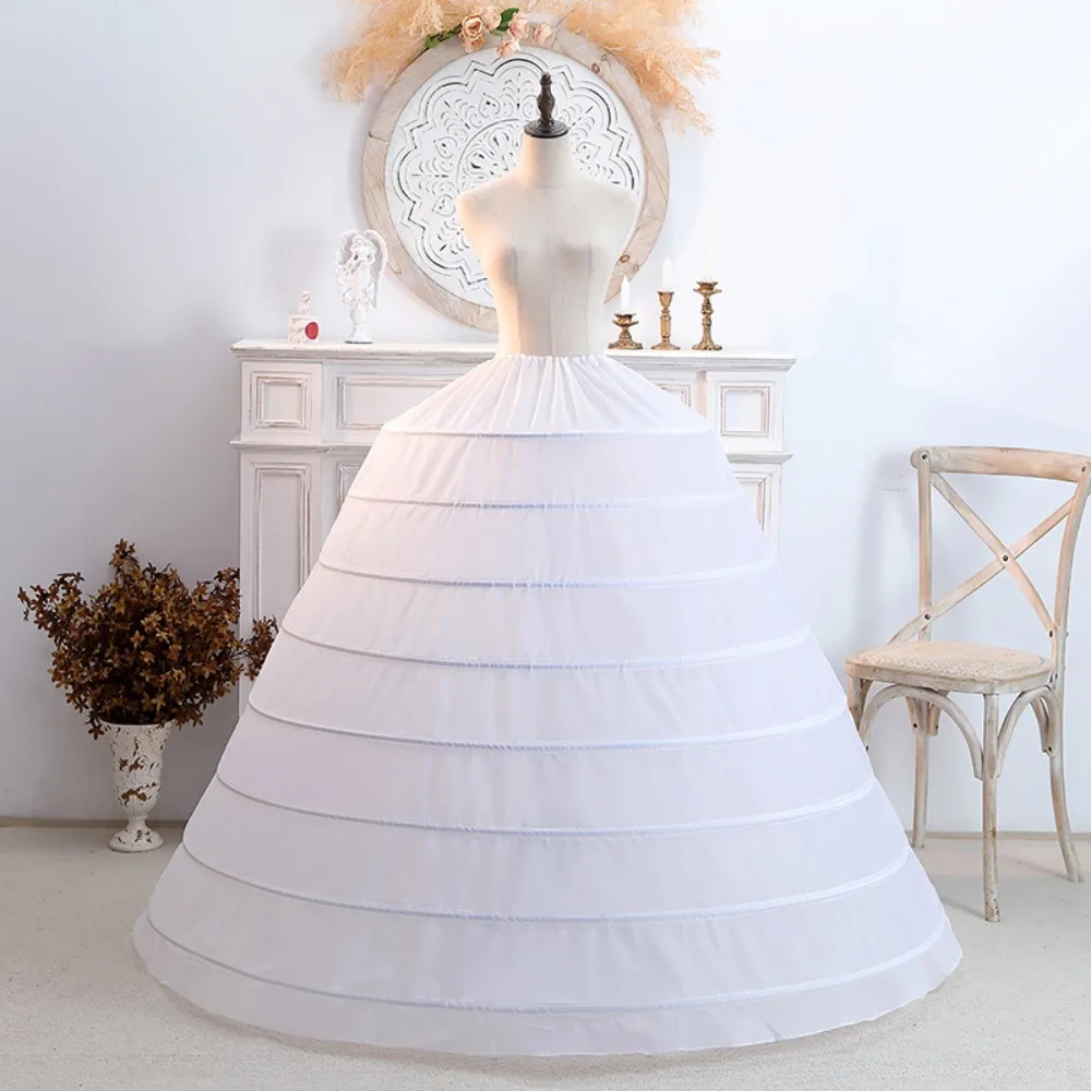 

New Simple 8 Hoops Fluffy White Wedding Petticoat Bridal Skirt for Wedding Dresses Accessories