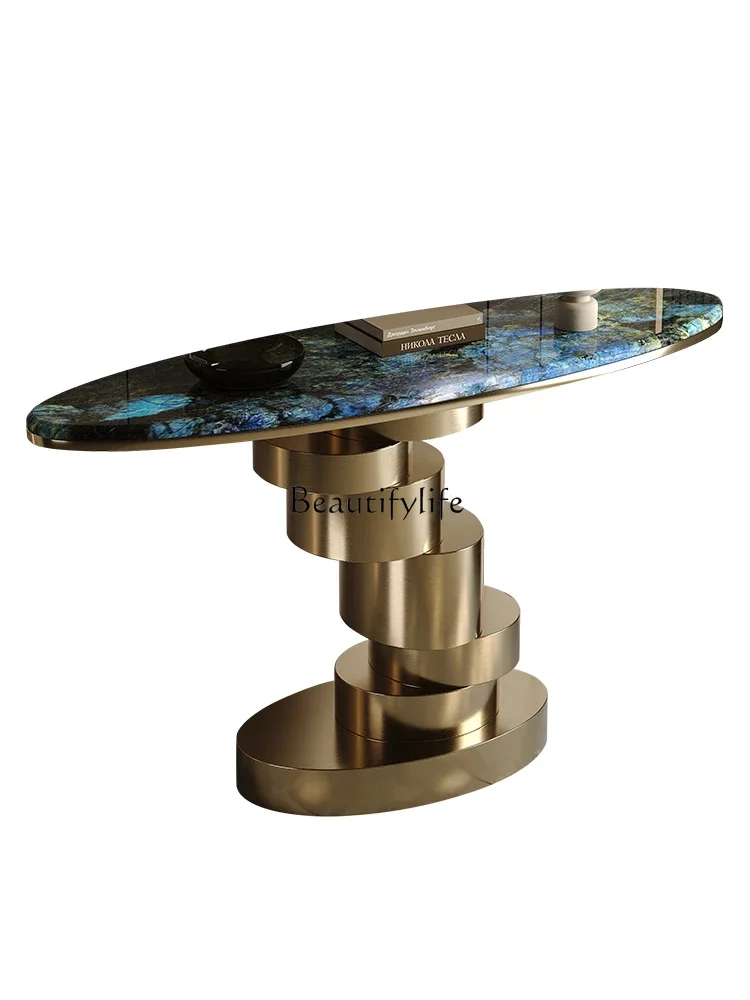 

Italian light luxury entrance table stainless steel natural blue jadeite creative entrance
