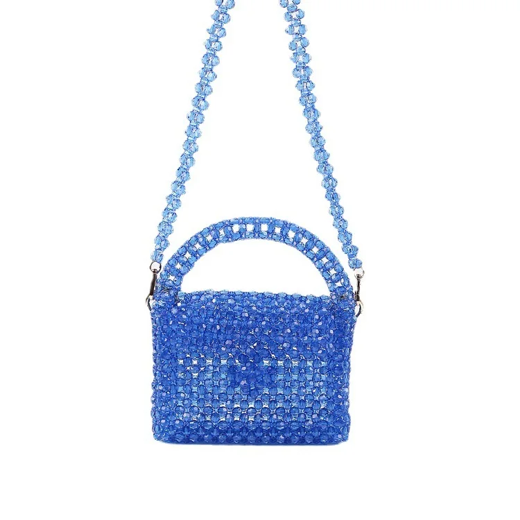 Bolsos acrílicos hechos a mano para mujer, carteras de mano de playa de verano, personalizados, con cuentas plateadas, de fiesta, cruzados, novedad de 2022