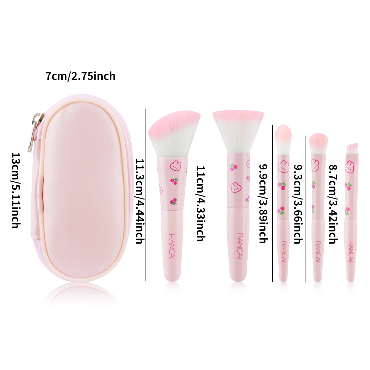 5-teiliges süßes kompaktes Make-up-Pinsel-Set mit Etui, Premium-Pinsel für makellose Grundierung, Rouge, Lidschatten-Anwendung, Beauty-Tools