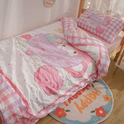 Sanrio Mymelody Cinnamoroll Kuromi Cartoon Bedding Set kawaii Anime Single Double Bed Sheet Pillowcase Duvet Cover Set Gifts