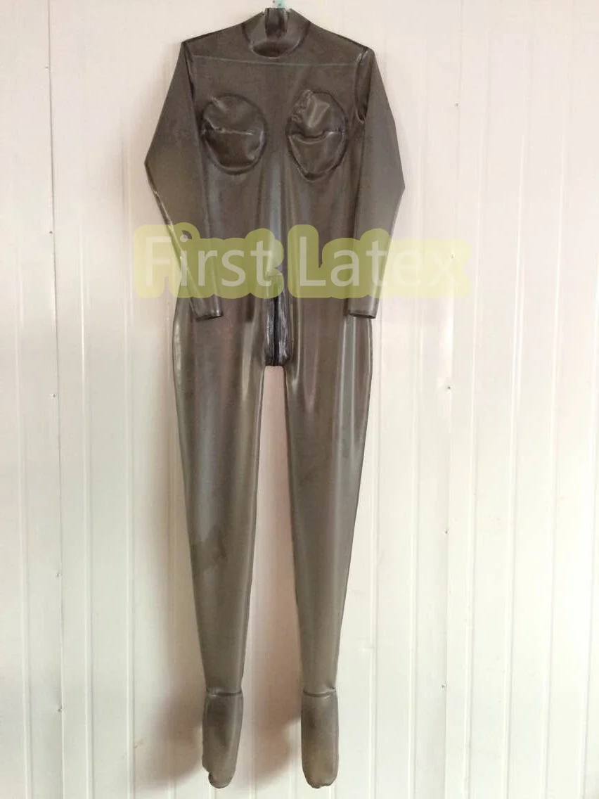 

Handmade Woman Fetish Latex Catsuit Attached Socks 3D Breast Gummi Rubber Lady's Bodysuit Neck Entry With Crotch Zipper Costume