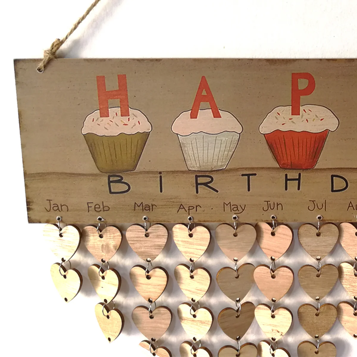 Birthday Reminder Calendar Wooden Board Hanging Happy Sign Plaque Decorate Heart-shaped