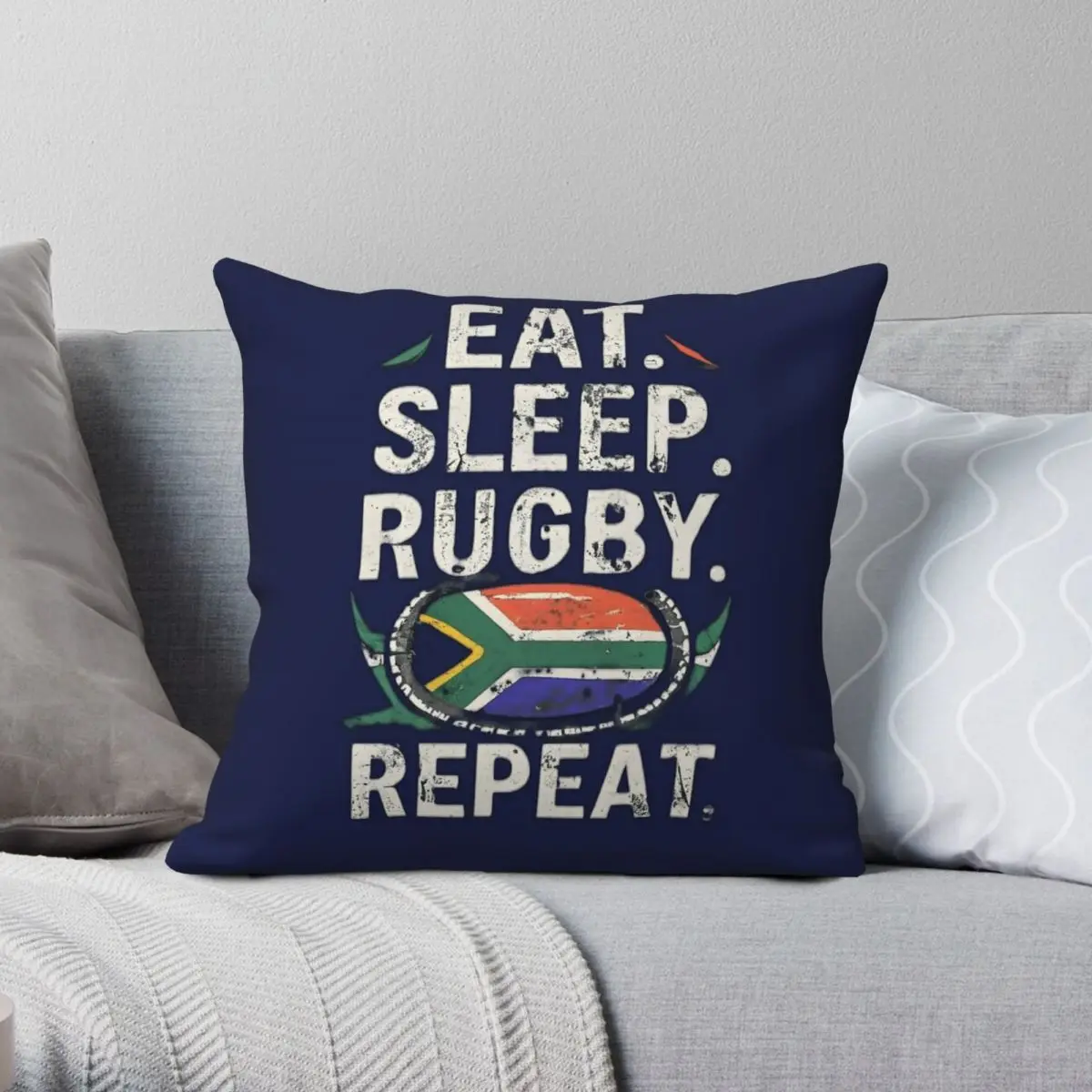 Eat Sleep Rugby Repeat Square Pillowcase Polyester Linen Velvet Pattern Zip Decor Pillow Case Home Cushion Case