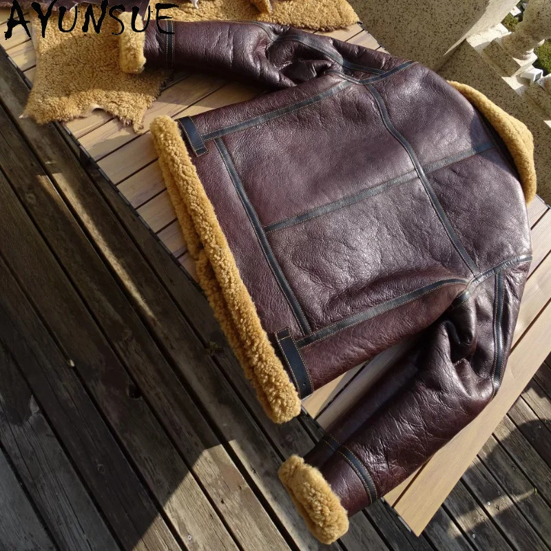 AYUNSUE Natural Merino Sheep Fur Jackets for Man Winter Warm Genuine Leather Jacket Men Vinatge Short Real Wool Fur Coat 2026 - view 3