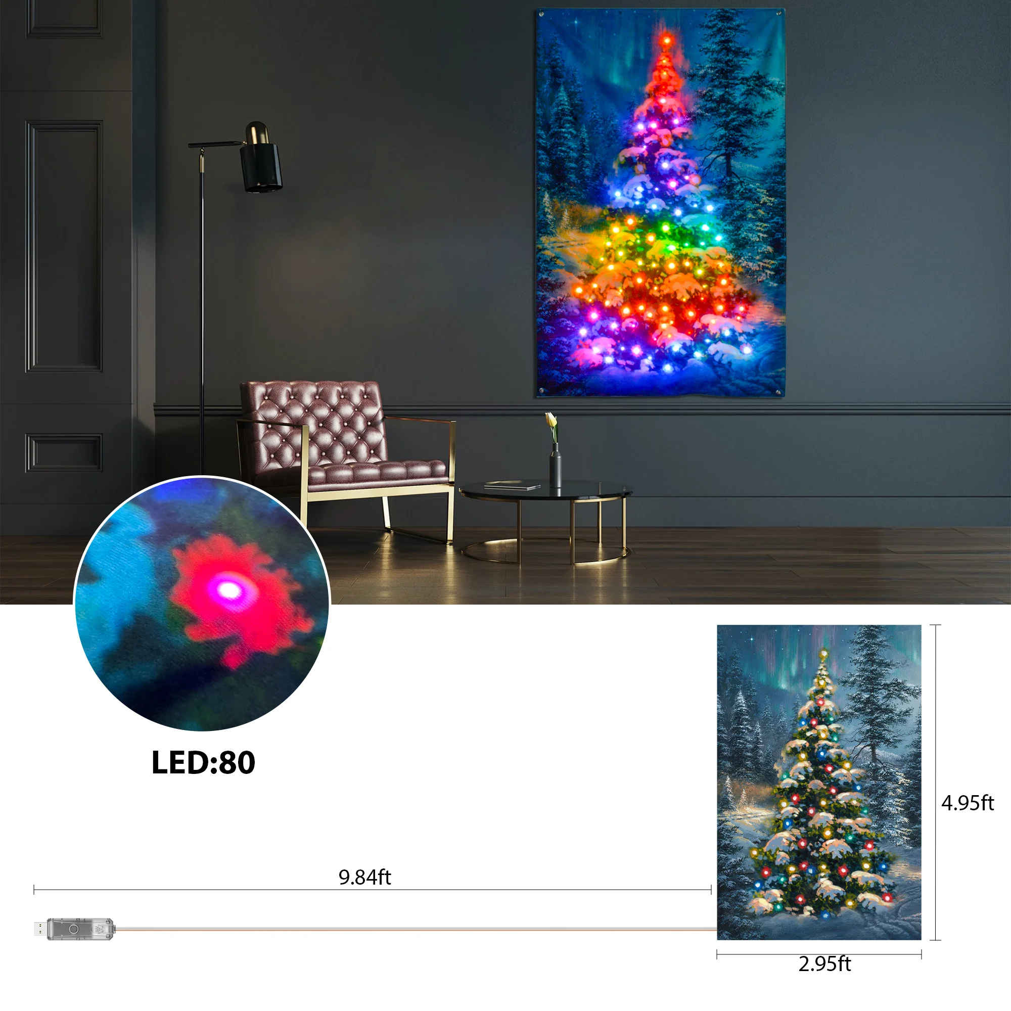 Árvore de natal colorido tapeçaria lona guirlanda com luzes led rgb controle app cor diy alimentação usb para decoração casa