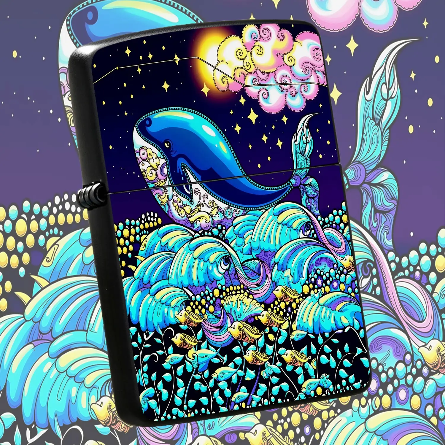Whimsical Starry Night Whale Art Print Lighter, Stylish Aesthetic Swirling Pattern Decor, Portable Versatile Ignition Tool For Outdoor Gathering Daily Use, Unique Festive Present For Friends Family Art Lovers A Humorous And Interesting Ligh