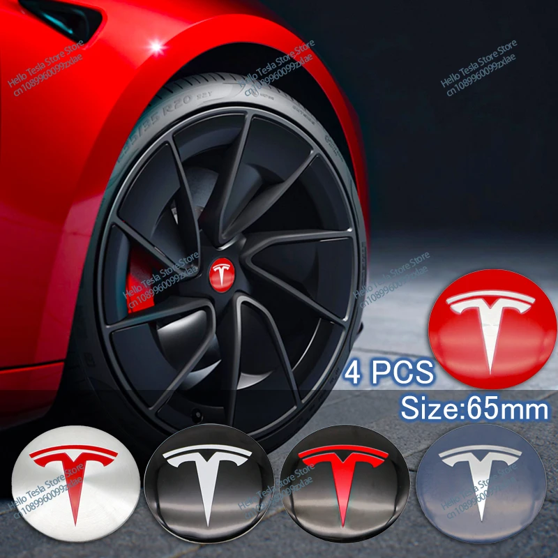 4Pcs 65mm Car Wheel Stickers Center Hub Cap Car Emblem Badge Decal For Tesla Model 3 Y S X Roadster P75D P85D P90D P100D