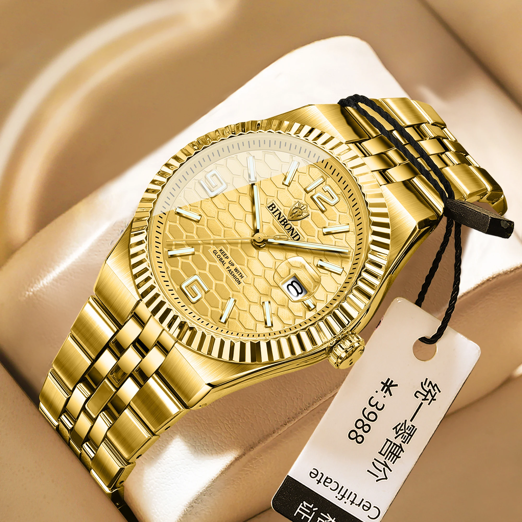 Luxo rosa ouro relógio de quartzo à prova dwaterproof água relógios masculinos 40mm aço inoxidável data automática luminosa mão relogio masculino