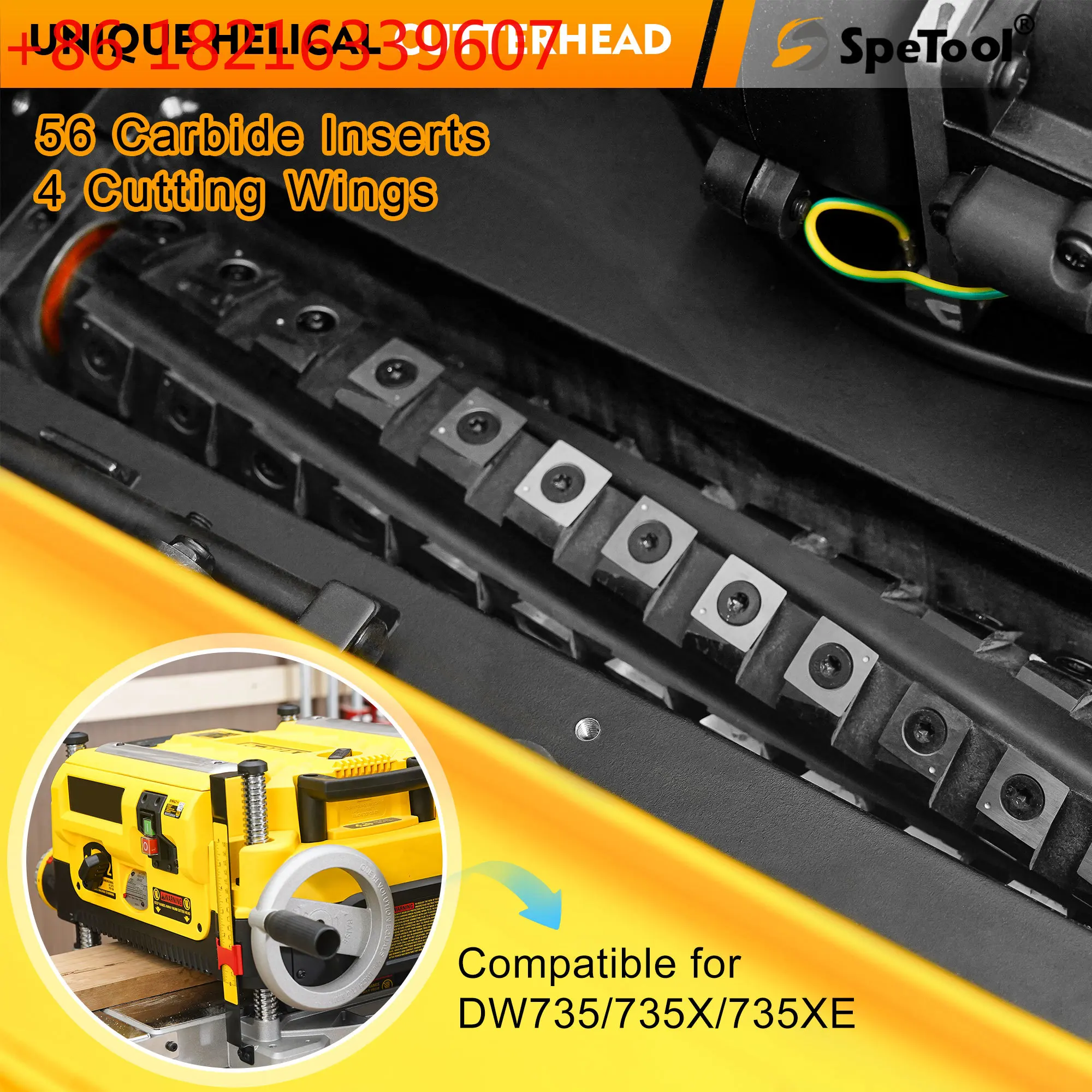 TAO SpeTool 13 Inch Helical Planer Cutter Head for DW735 DW735X DW735-XE Thickness Planer, Spiral Cutterhead 4 Rows