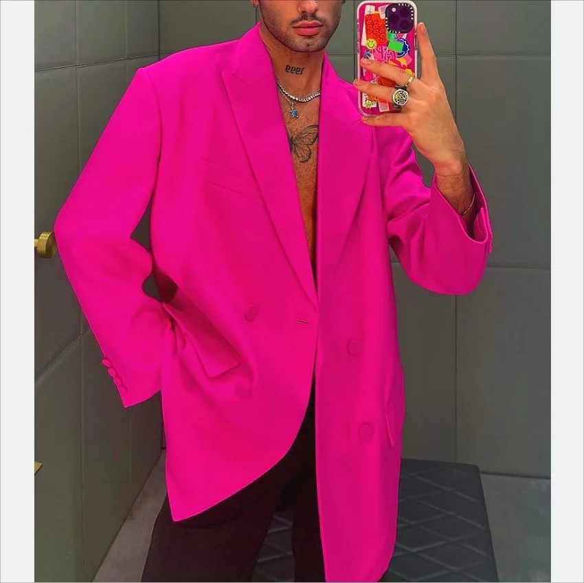 

Новый мужской пиджак, персонализированный однотонный повседневный пиджак с длинными рукавами для мужчин