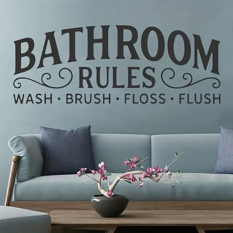1pc, Toilet Bathroom Rules English Fine Carving Wall Sticker, Self-Adhesive PVC Wall Sticker, Room Decor, Scene Decor, Backgroun