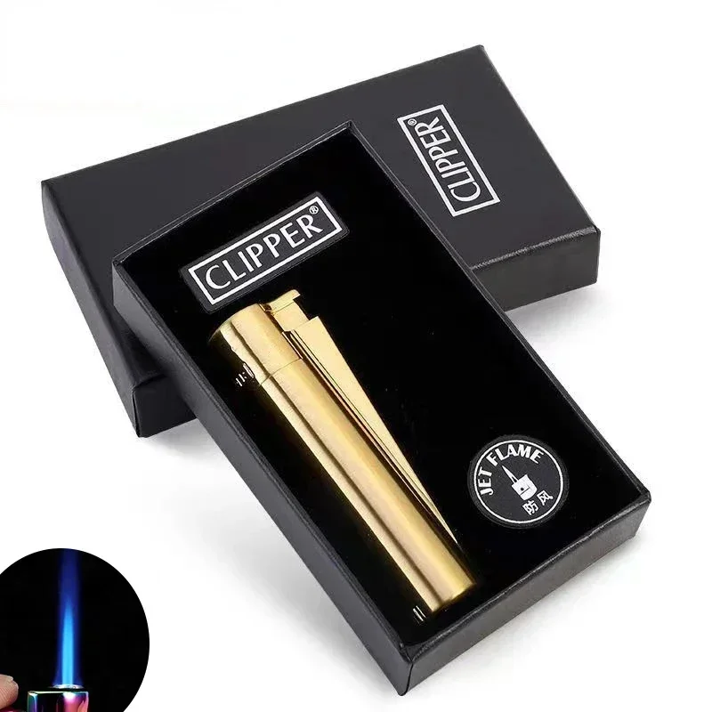 Nieuwe Clipper Spades Een Draagbare Slijpschijf Flint Opblaasbare Aansteker Metalen Vuurloze Butaangas Jet Aansteker met Geschenkdoos