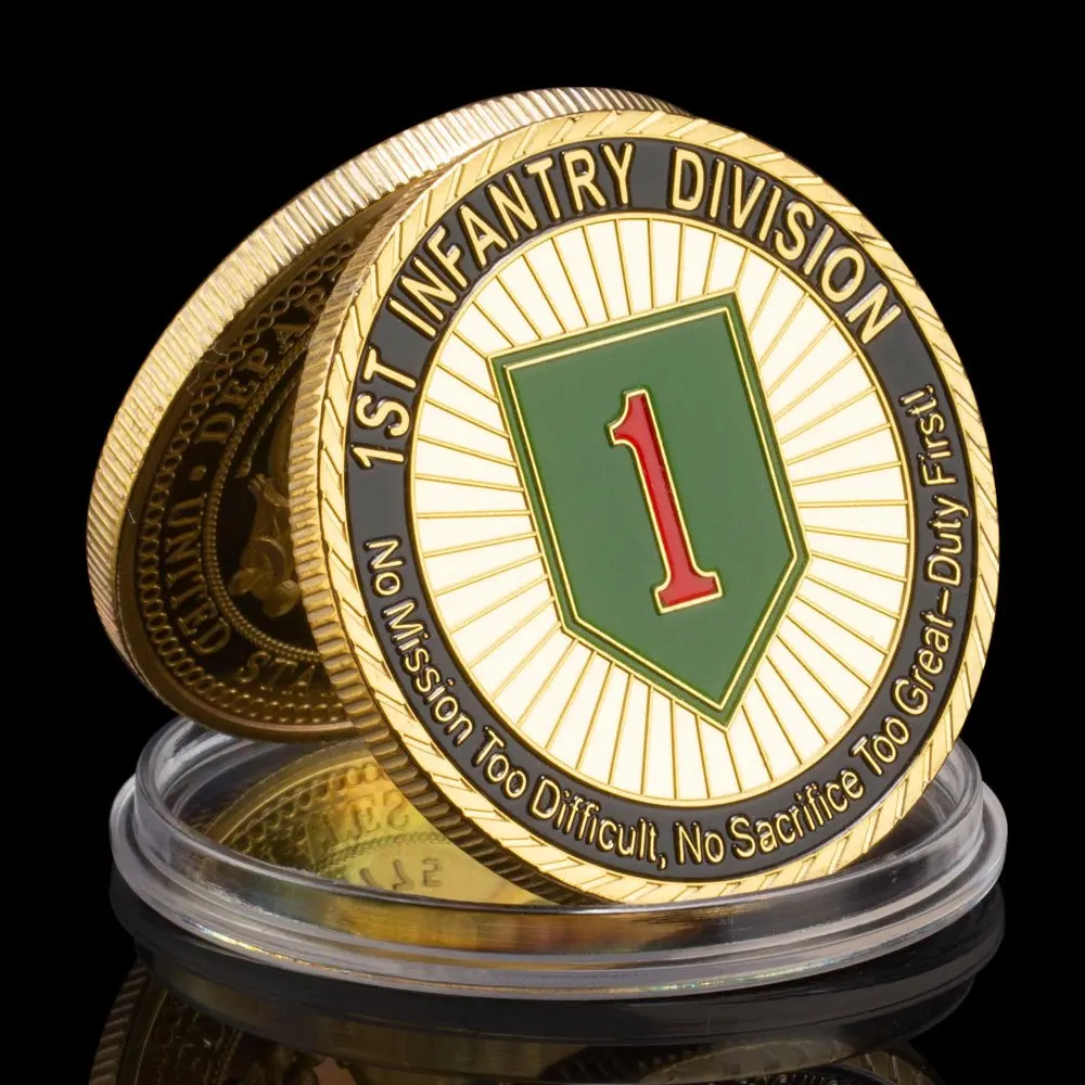 United States of America 1st Infantry Division Commemorative Coin Department of The Army Souvenir Golden Plated Challenge Coin