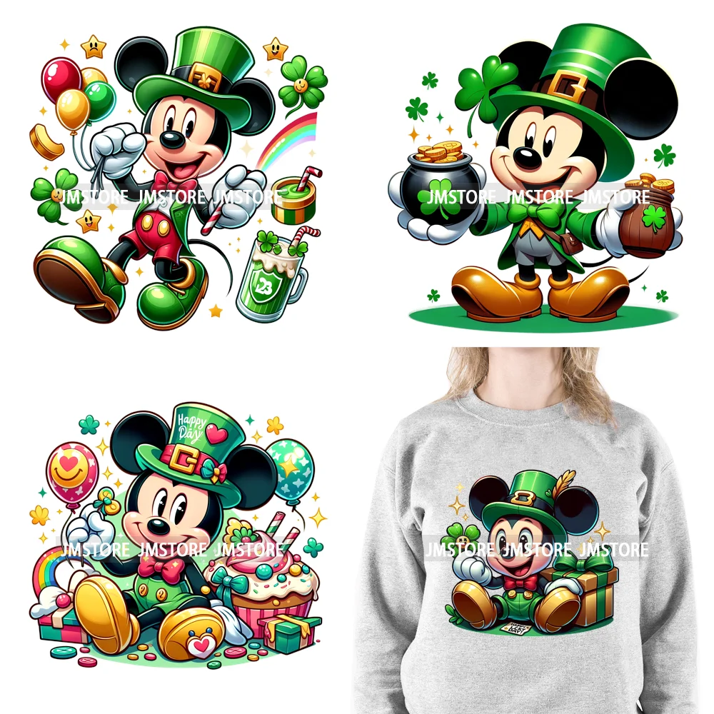 Cute Cartoon Character St Patrick's Irish Day Shamrock Lucky Vibes Iron On DTF Transfers Stickers Ready To Press For Hoodies