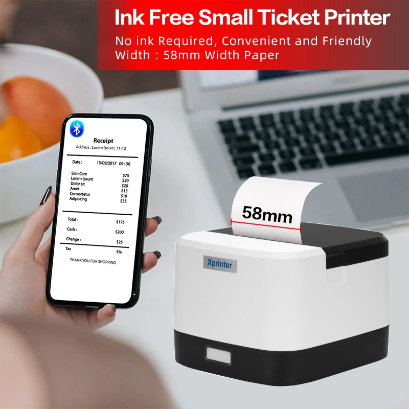 Imagem -04 - Xprinter-impressora de Recibos Térmica Barcode Printer para Android Ios Ticket Bill Machine Portátil Usb Usb Bluetooth Pos 58 Milímetros