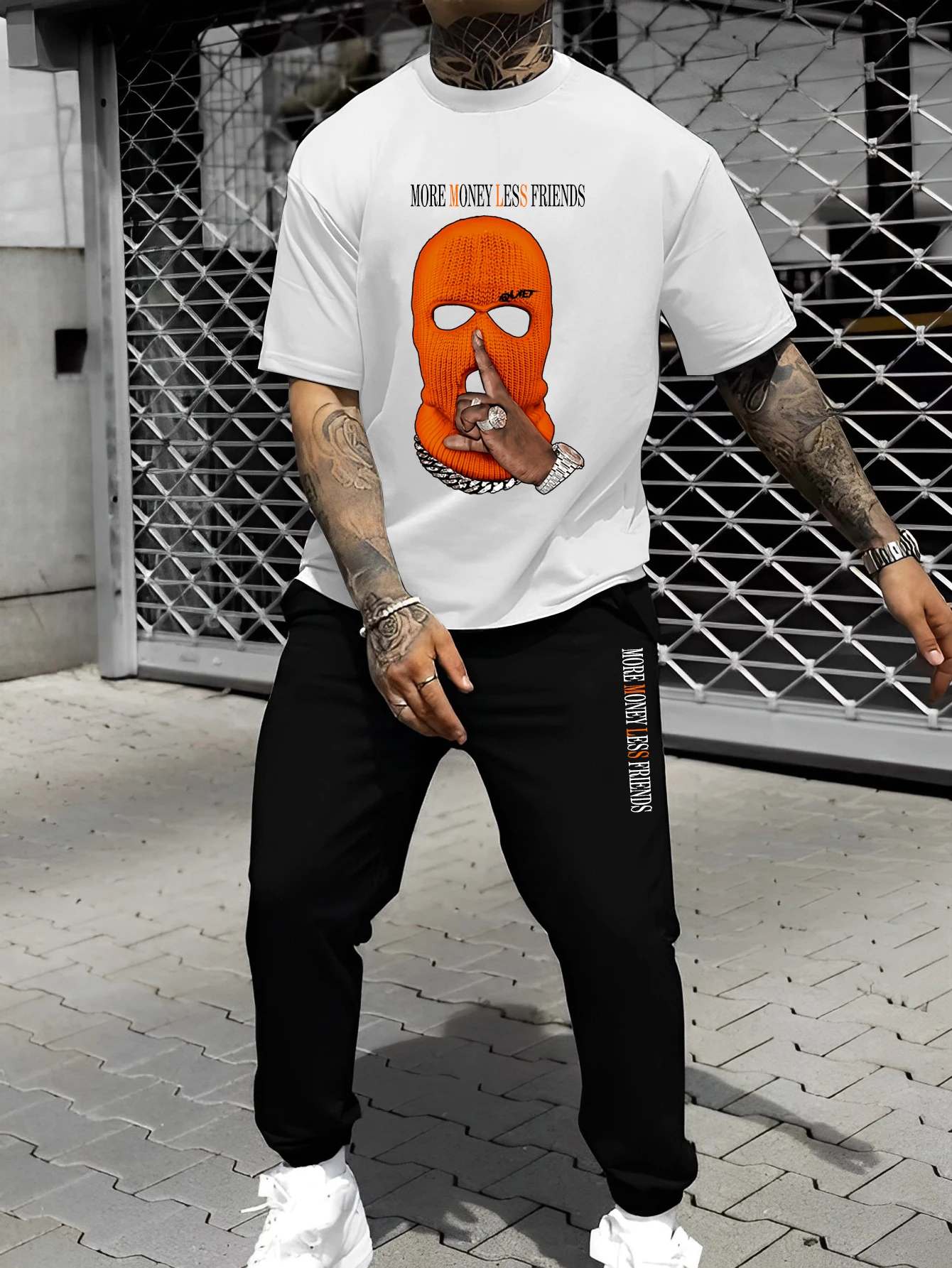 

Men's Spring and Summer Casual Sportswear Set Printed T-Shirt and Long Pants Combo With Drawstring Waist Handsome Sports Suit