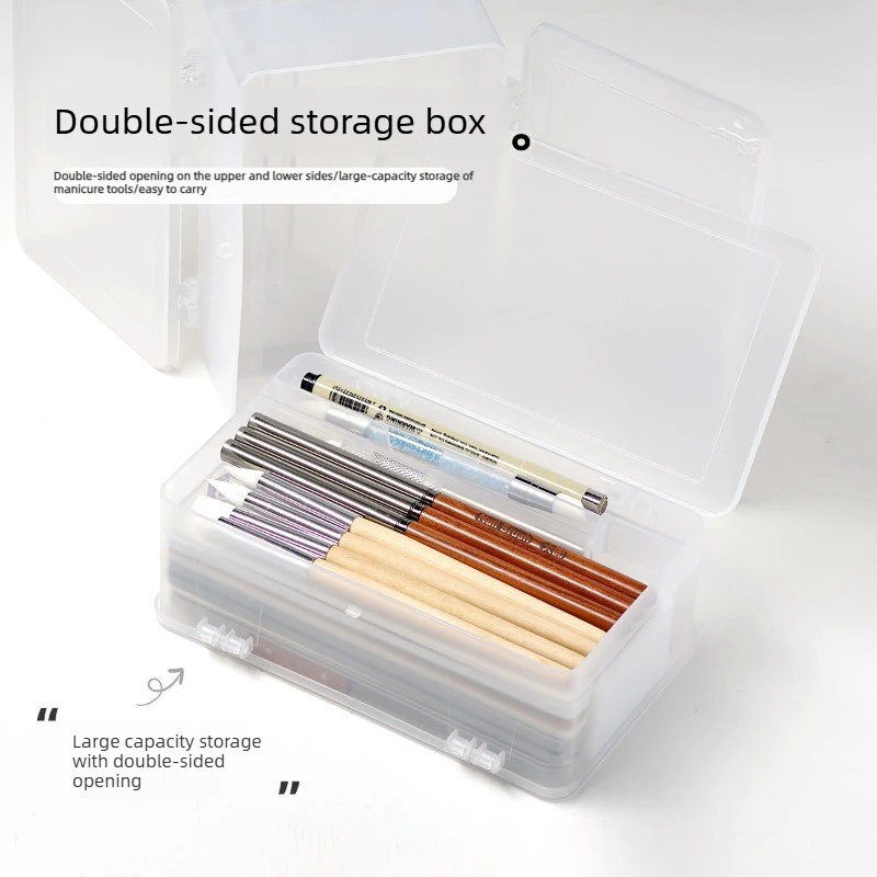 For Nail Tools Gel Polish Empty Nail Art Organizer Brush File Manicure Container Dual-Open 2-Tier Super Capacity Storage Box