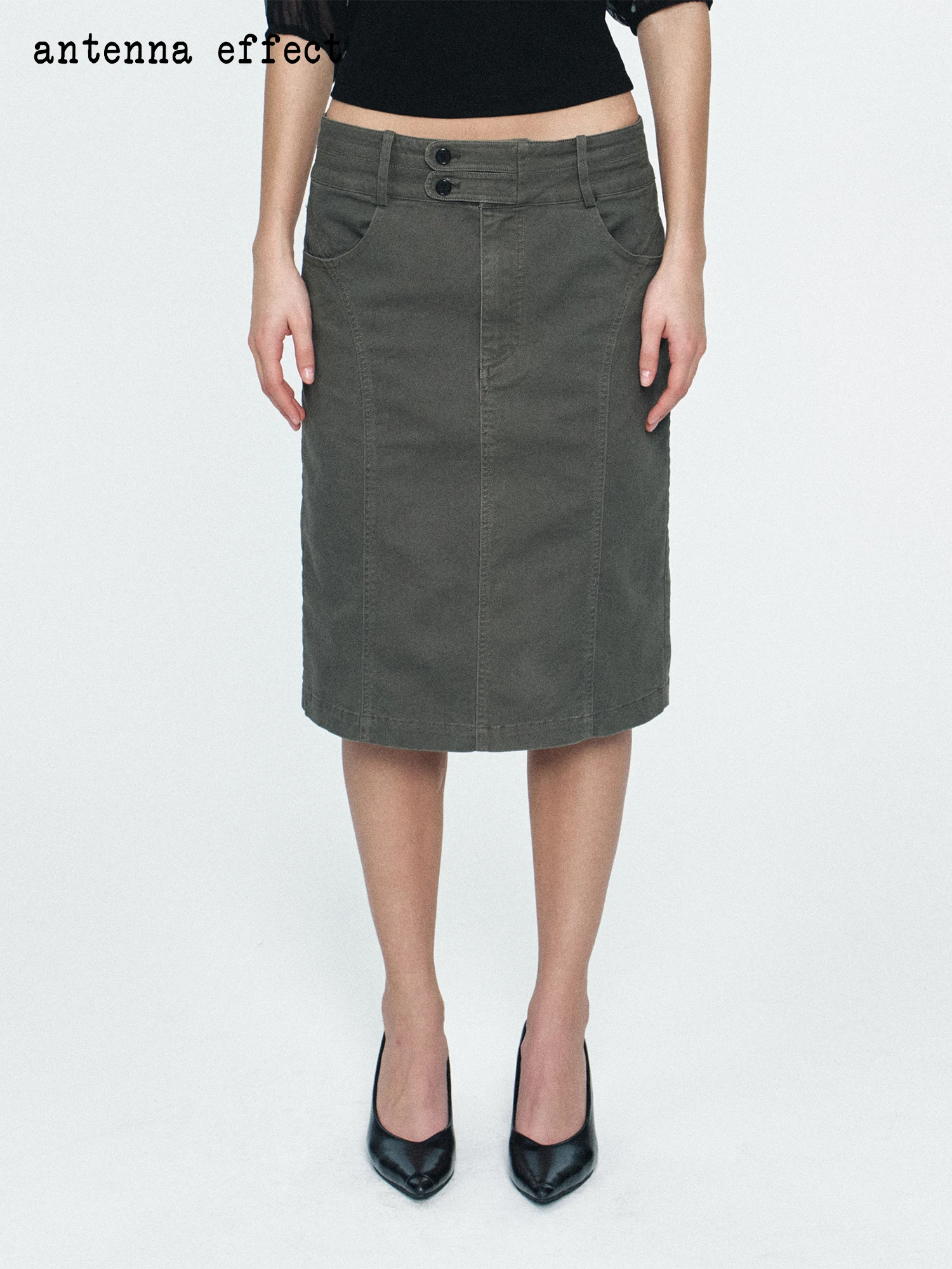 

Американская ретро-юбка прямого кроя зеленого цвета с низкой талией, облегающая, с карманами, из хлопковой смесовой эластичной ткани