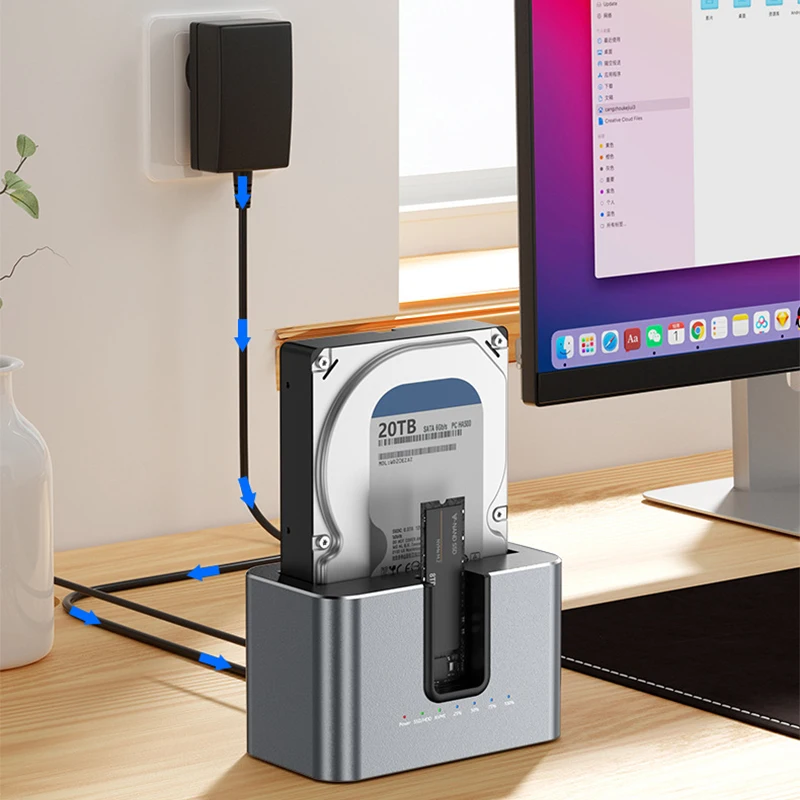 Dual-Bay Hard Drive Copier 10Gbps Transfer Rate M.2 NVMe SSD Docking Station Equipped with 2.5/3.5-inch SATA Card Reader Support