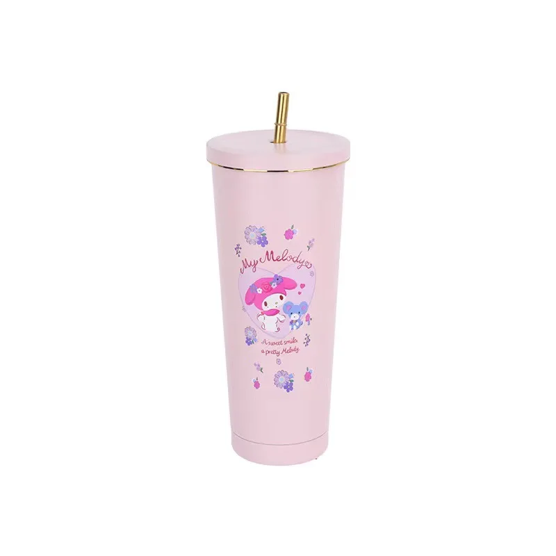 Taza Termo Kawaii Sanrio Hello Kitty Anime figura Kuromi Cinnamoroll 750Ml café coche paja Sus304 portátil regalo de oficina