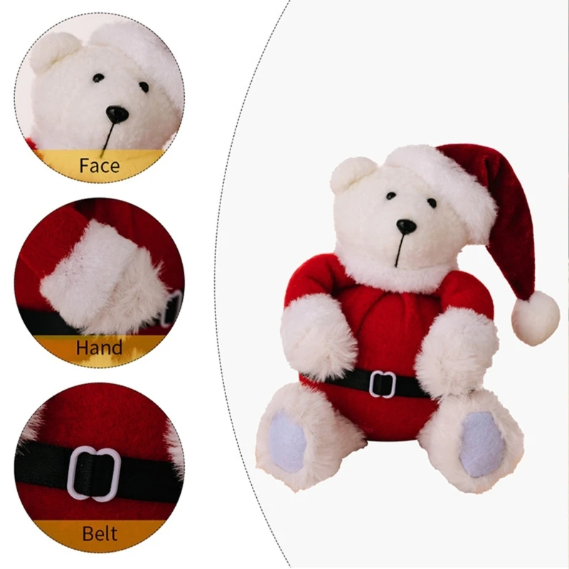 2025 Baru Beruang Lembut Lembut dengan Kostum Santa Patung Beruang Duduk Boneka Hewan Koleksi Aksesori Rumah Bertema