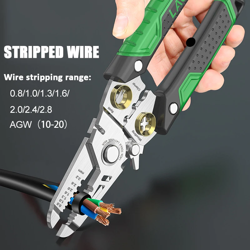 Multifunctional Stainless Steel Wire Stripper 7 in 1 Fiber Optic Cable Wire Cutter Cable Scissors Electrician Crimping Pliers