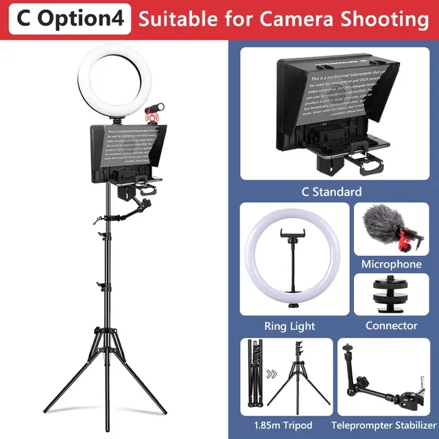 Teleprompter for Phone DSLR Video Record Mobile Prompter for Smartphone Camera Tablet iPad Youtube Live Interview