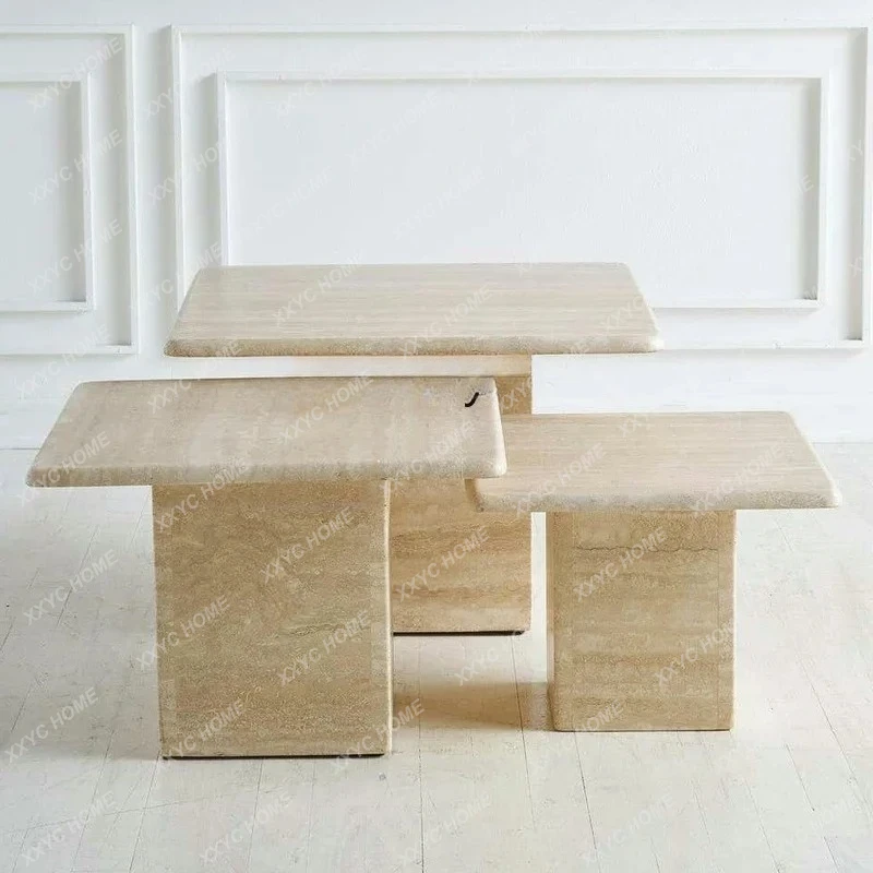 

Y Простой современный чистый натуральный мраморный пещерный камень Комбинированный чайный столик Журнальный столик