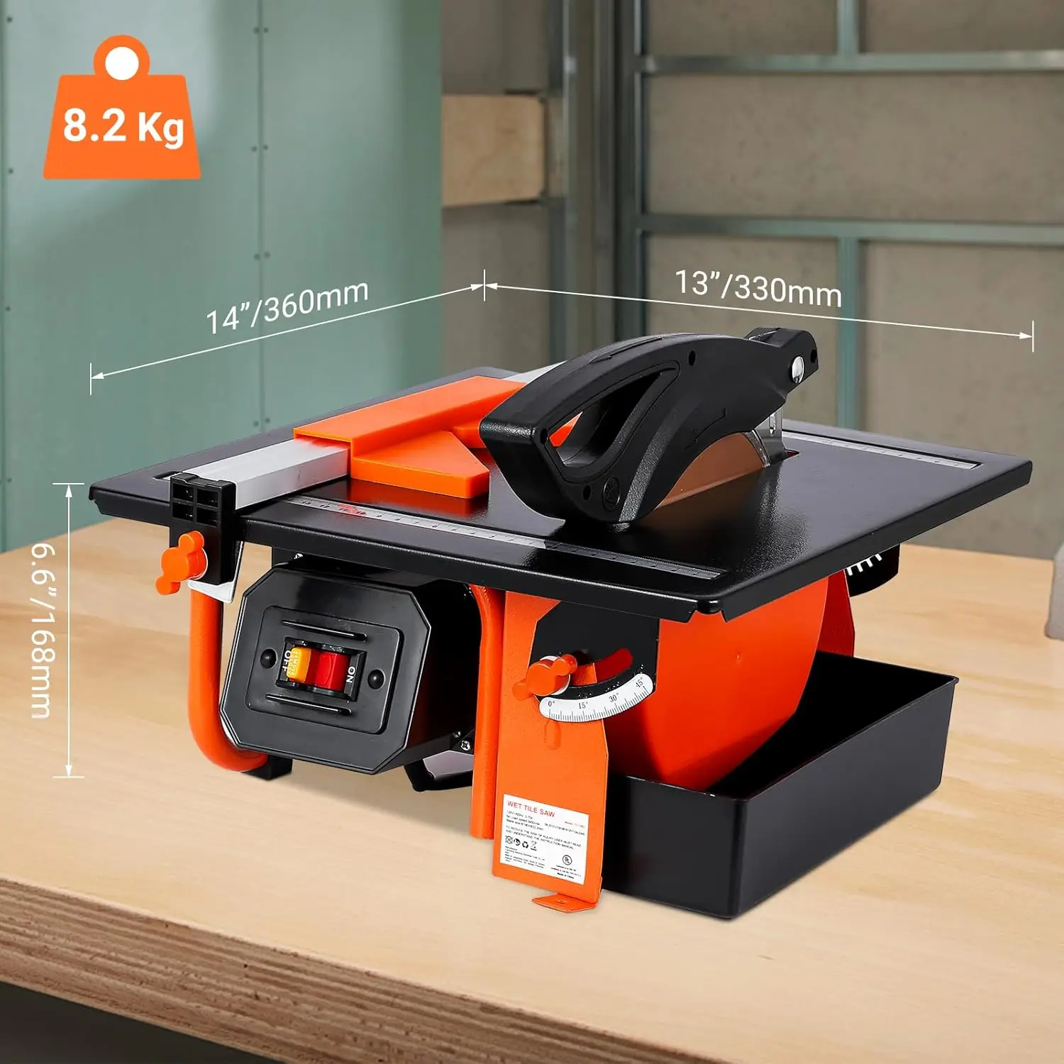 TWISTER.CK  7-Inch Wet Tile Saw Table with Water Reservoir – 3,450 RPM Induction Motor – 0–45° Bevel Cuts – for Ceramic Tile & Stone – Steel Frame Construction – Model Standard-180C, US Standard
