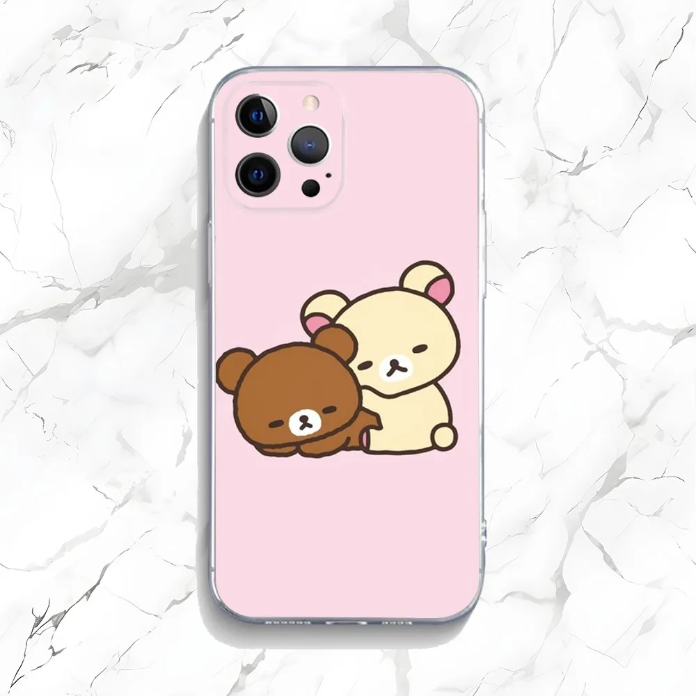 Cute R-Rilakkumas Bear Phone Case For iPhone 15,14,13,12,11 Plus,Pro,Max,XR,XS,X,7,8 Plus,SE,Mini Transparent Silicone Soft