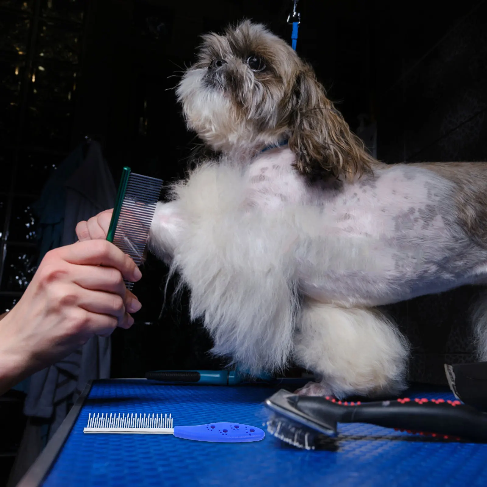 

Pet Comb Stainless Steel Dog Grooming Brush For Tangle Mat Removal Cat Hair Detangling Lightweight Anti-Slip Handle Tool