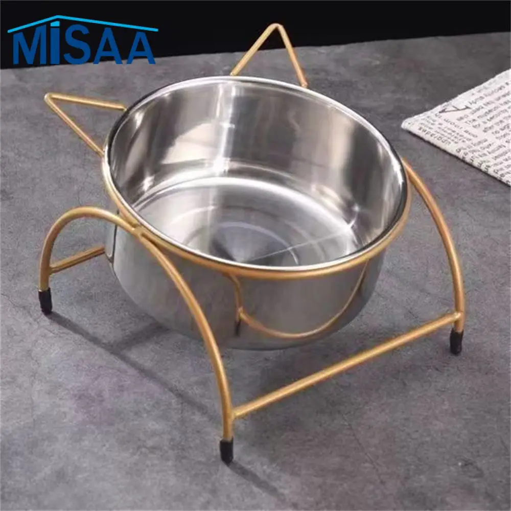 Cat Rice Bowl Inclined Design Choose More Colors Stainless Steel Mirror Polishing Pet Eating Equipment Stainless Steel Bowl