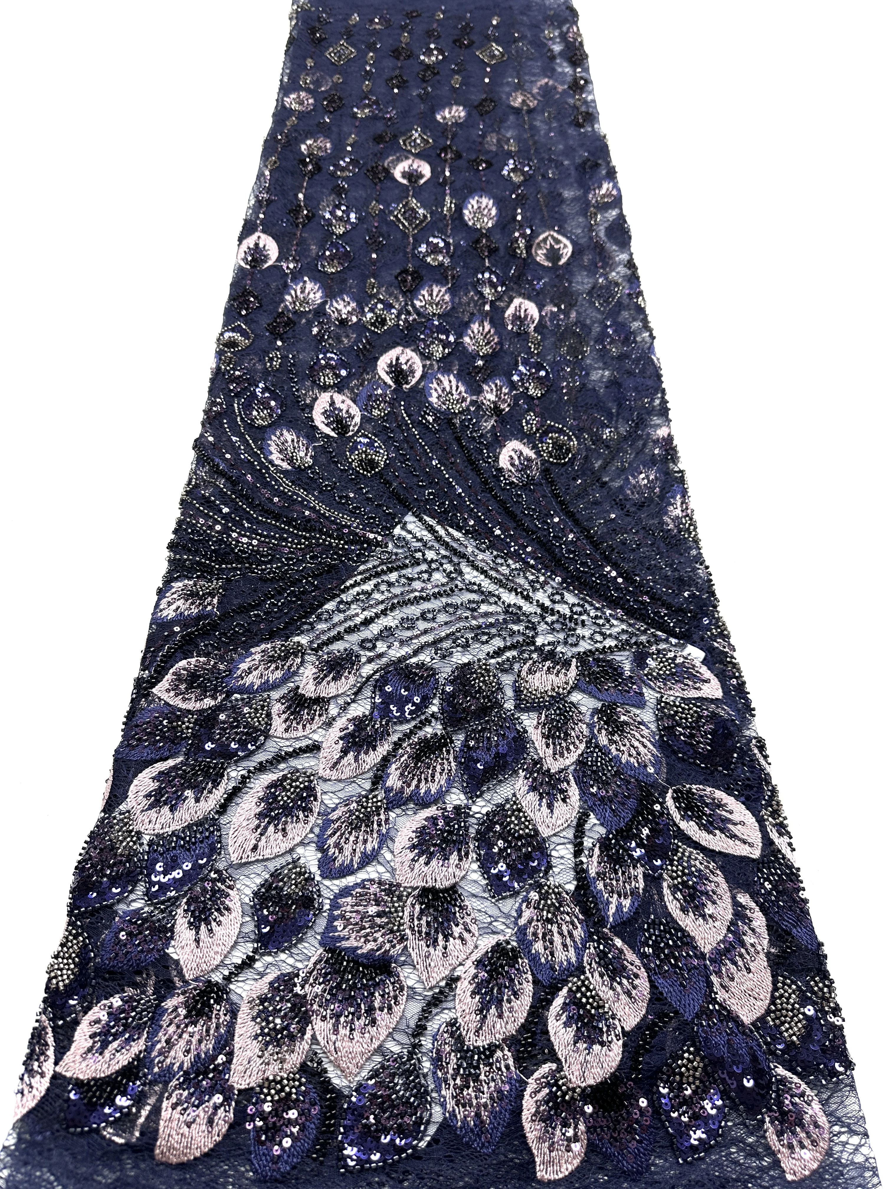 

High Quality New For Party Dresses Luxury Beaded With Sequins Fringed Lace Fabric Nigeria Embroidery Sequin Tassel Lace Fabric