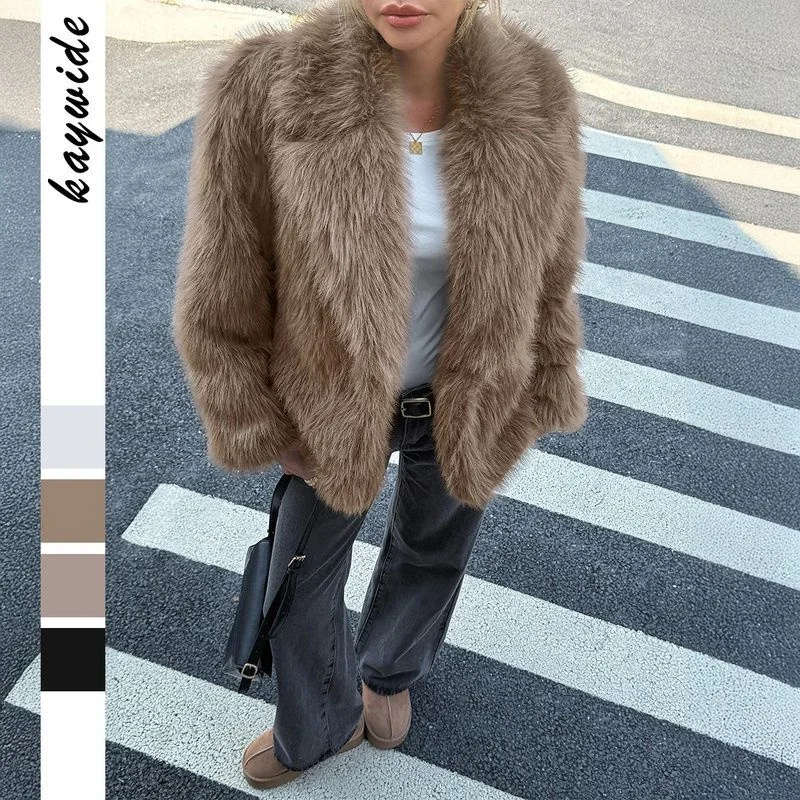 

Diyun Casual Sle Long Sve Faux Fur Coat Women's Autumn Winter Thiened Polyester Fiber Loose Fit Mid-Length Jaet