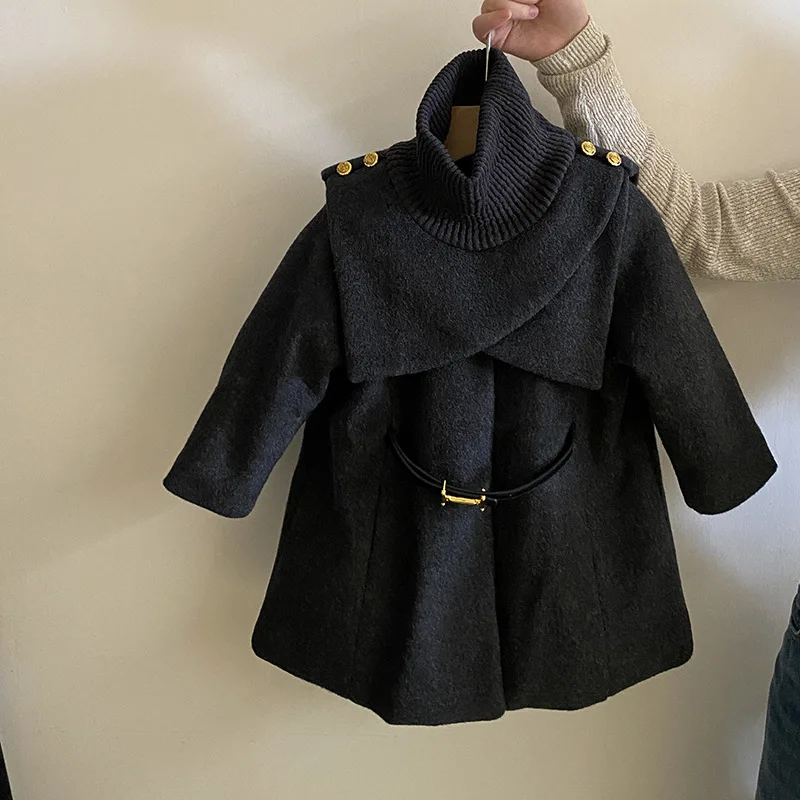 

Girls Coats 2024 New Winter Childrens Clothes Girls Baby Detachable Bib Cape Fleece Thickened Coat Coat Casual Simple Daily