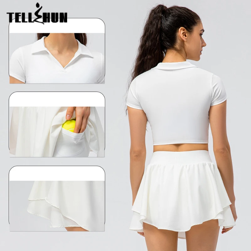 Two piece Set tennis suit for women's Summer Short Sleeve golf Top Short Pleated Skirts badminton skirt set women sportswear