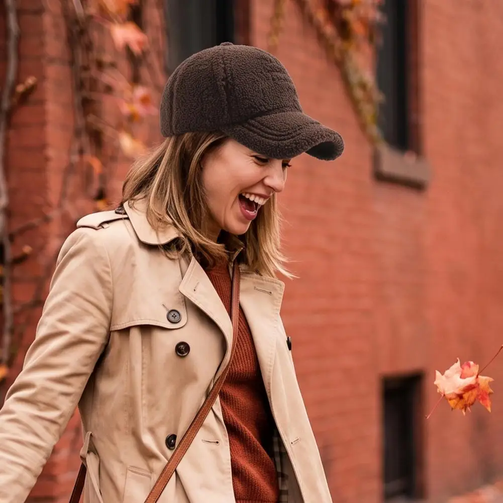 Face Shape Baseball Hat Winter Warm Fleece Baseball Cap for Women Adjustable Curved Brim Hat Cozy Outdoor Sports for Her