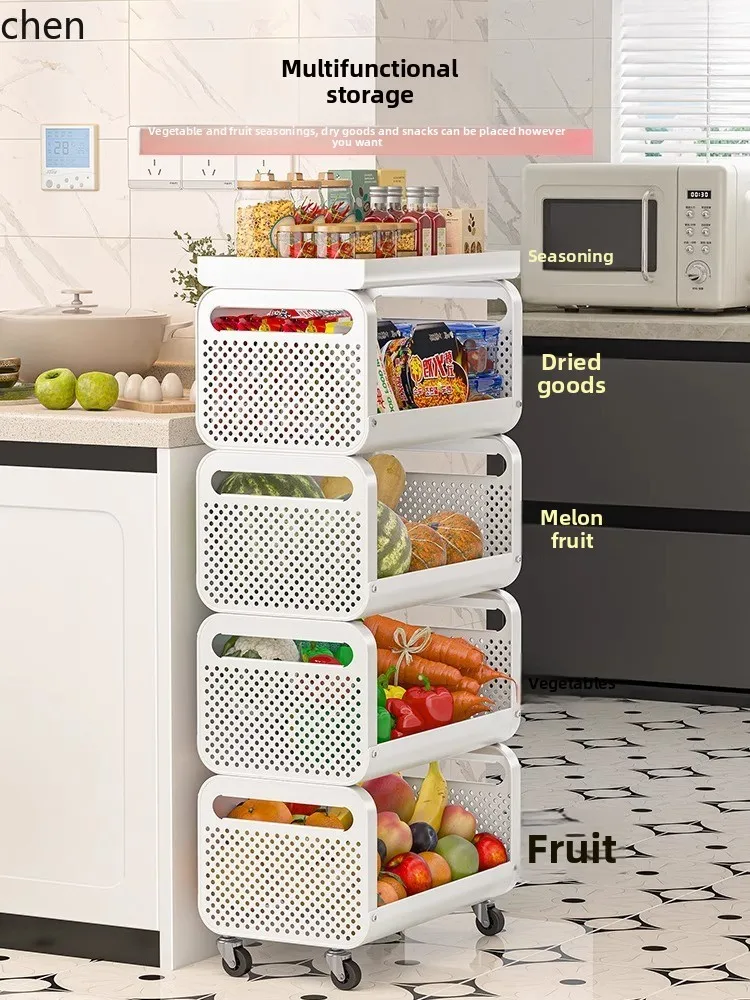 \Small Cart Vegetable Storage Rack Kitchen Floor Multi-layer Household Snack Fruit Storage Basket Storage Rack