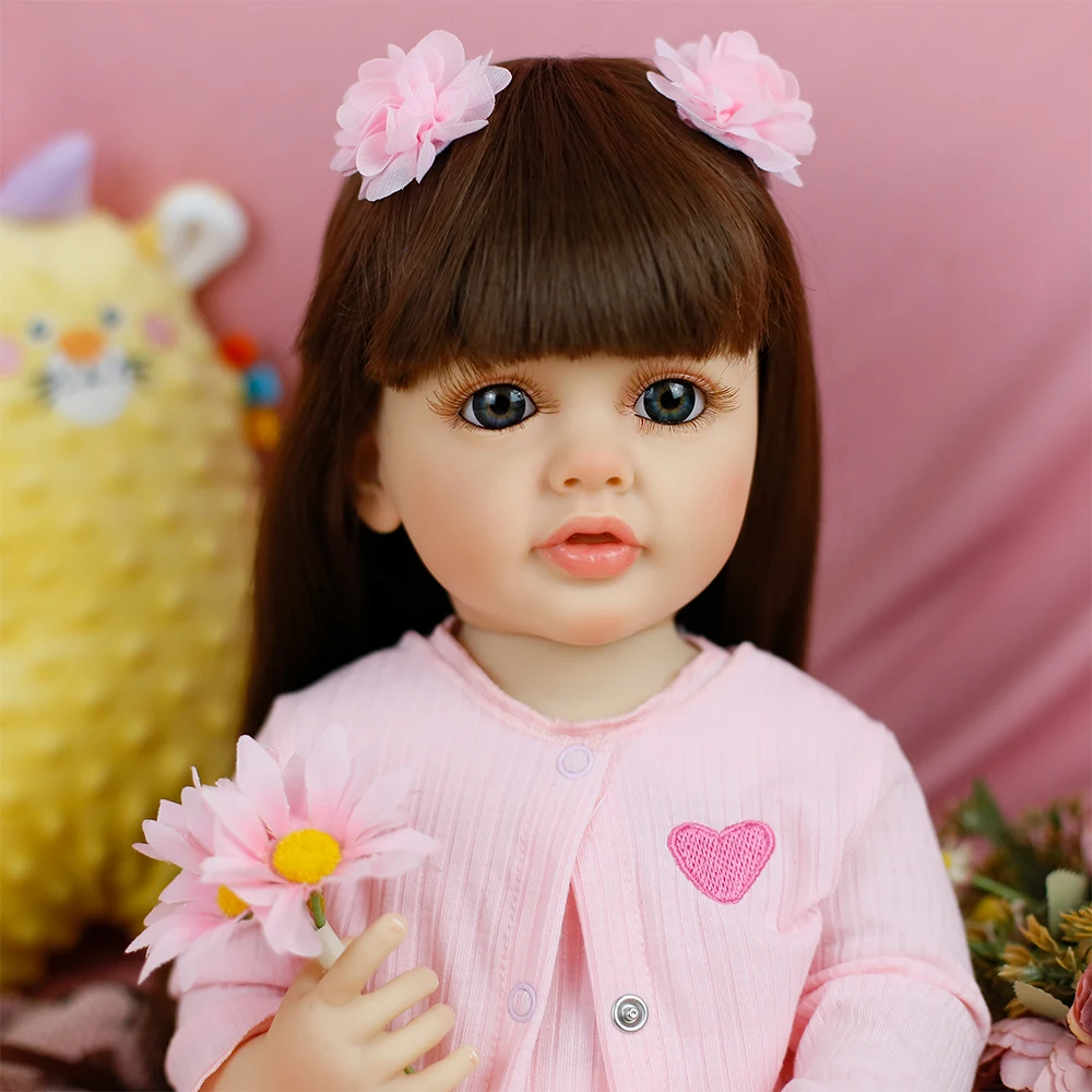 22inch Betty Newborn Full Soft Silicone Vinyl Reborn Lifelike Toddler Stand Girl Doll Princess with Long Hair for Girls Bebe Toy
