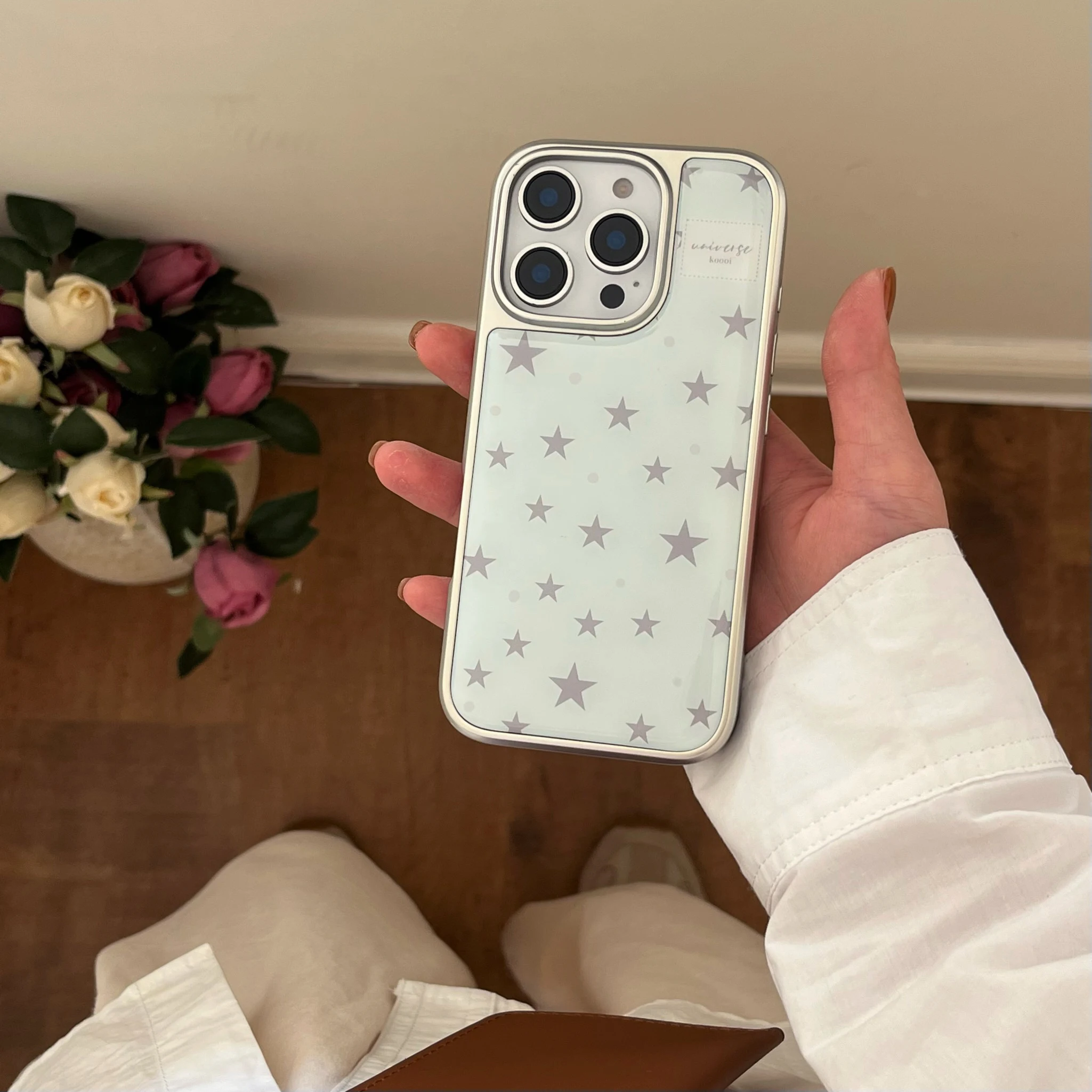 Full Screen Little Stars Light Blue Phone Case for iPhone 16 16Pro 16Promax 15 15Pro 15Promax 14 14Pro 14Promax 13